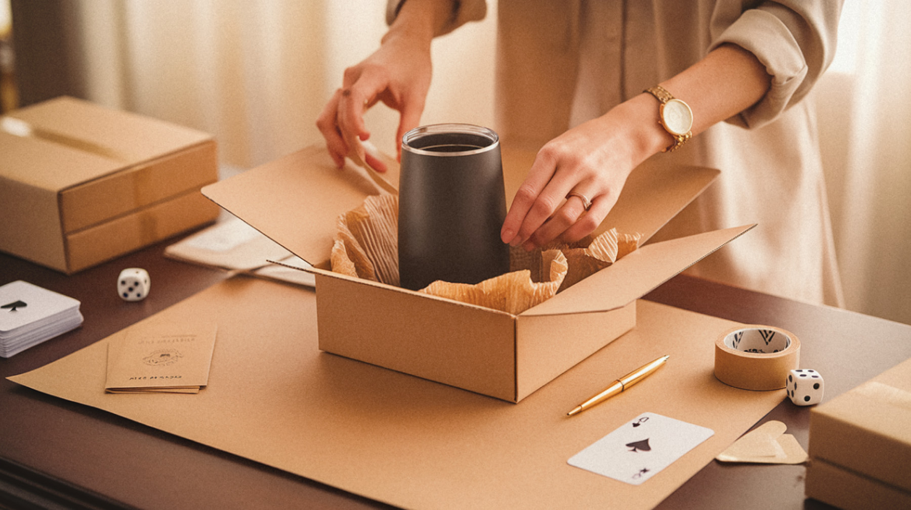Cup packaged inside a shipping box