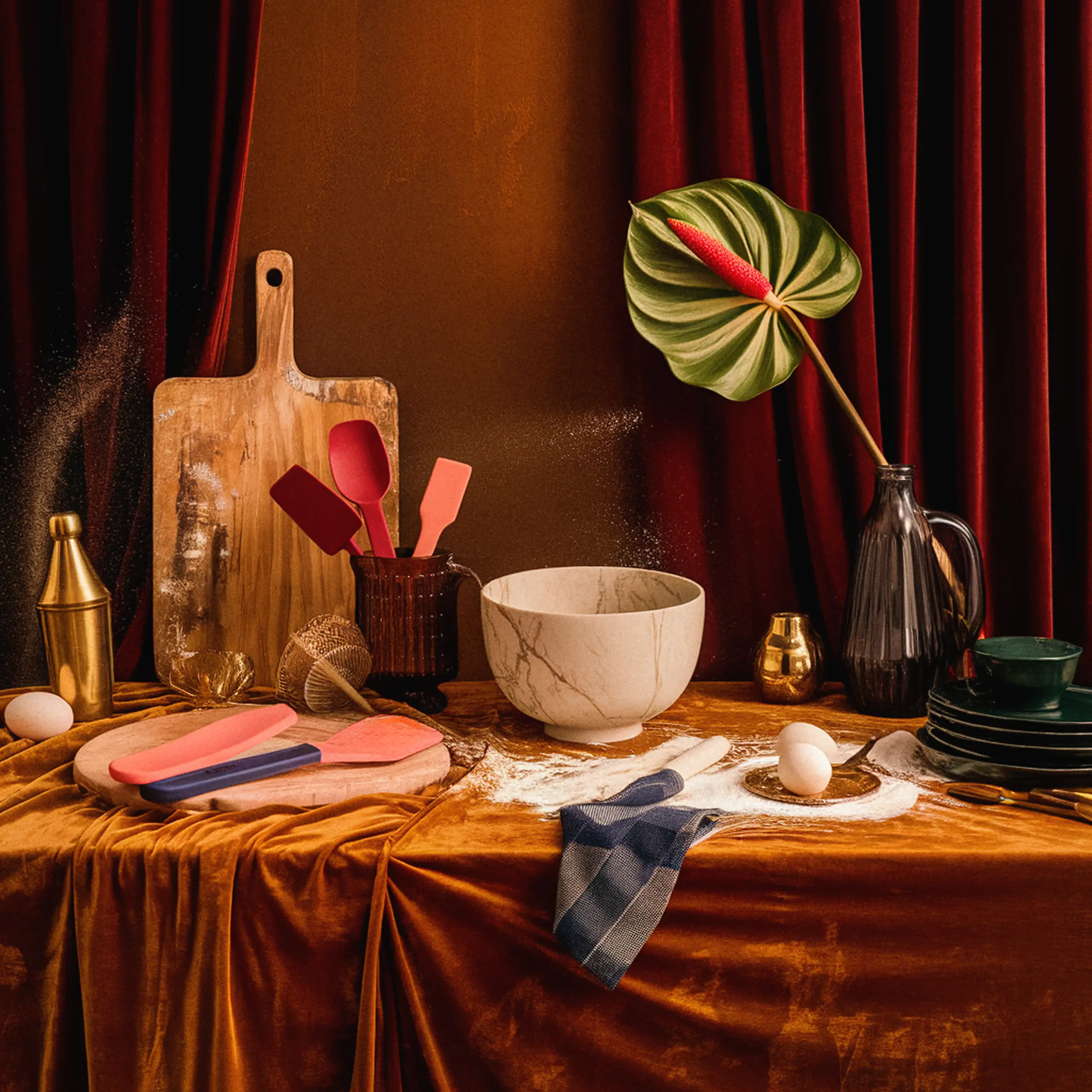 Ingredients and packaging materials laid out on a counter