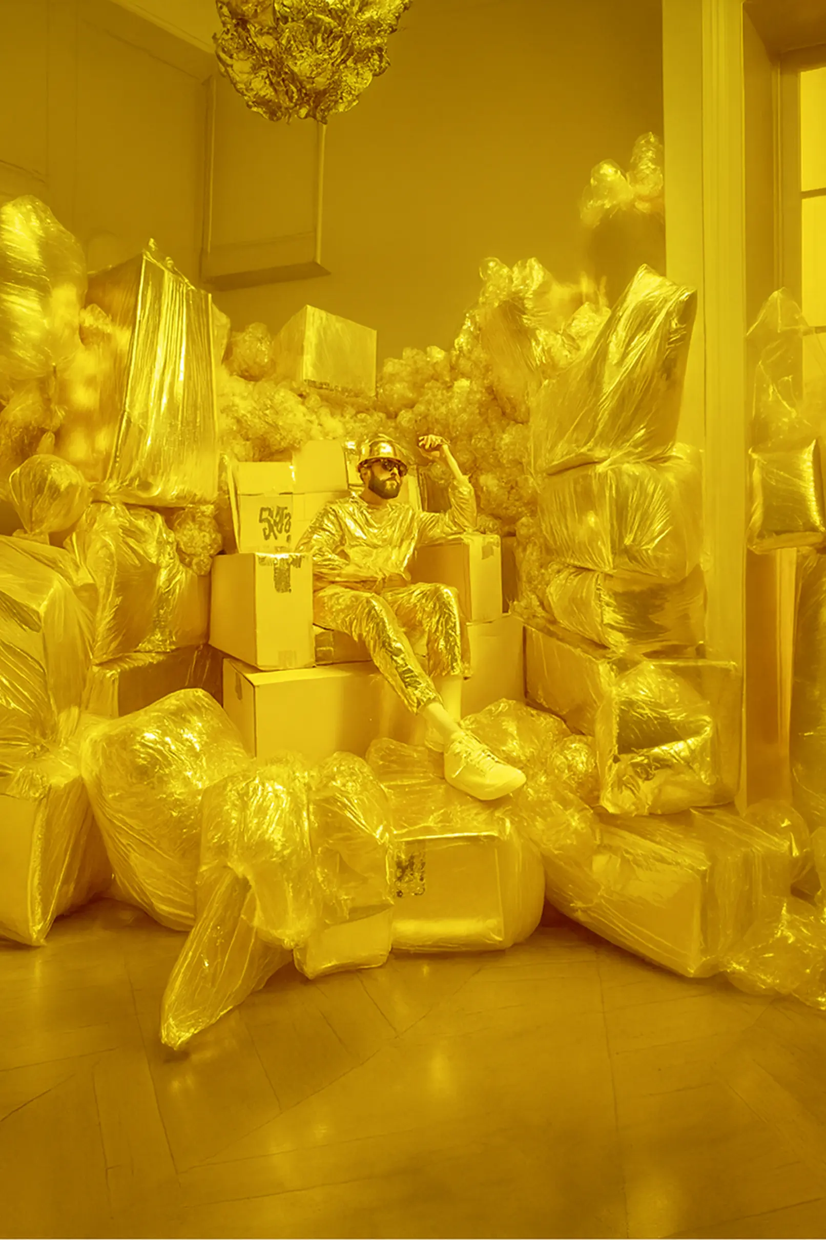 Luxury wrapped packages in yellow — products waiting for a destination that may never come