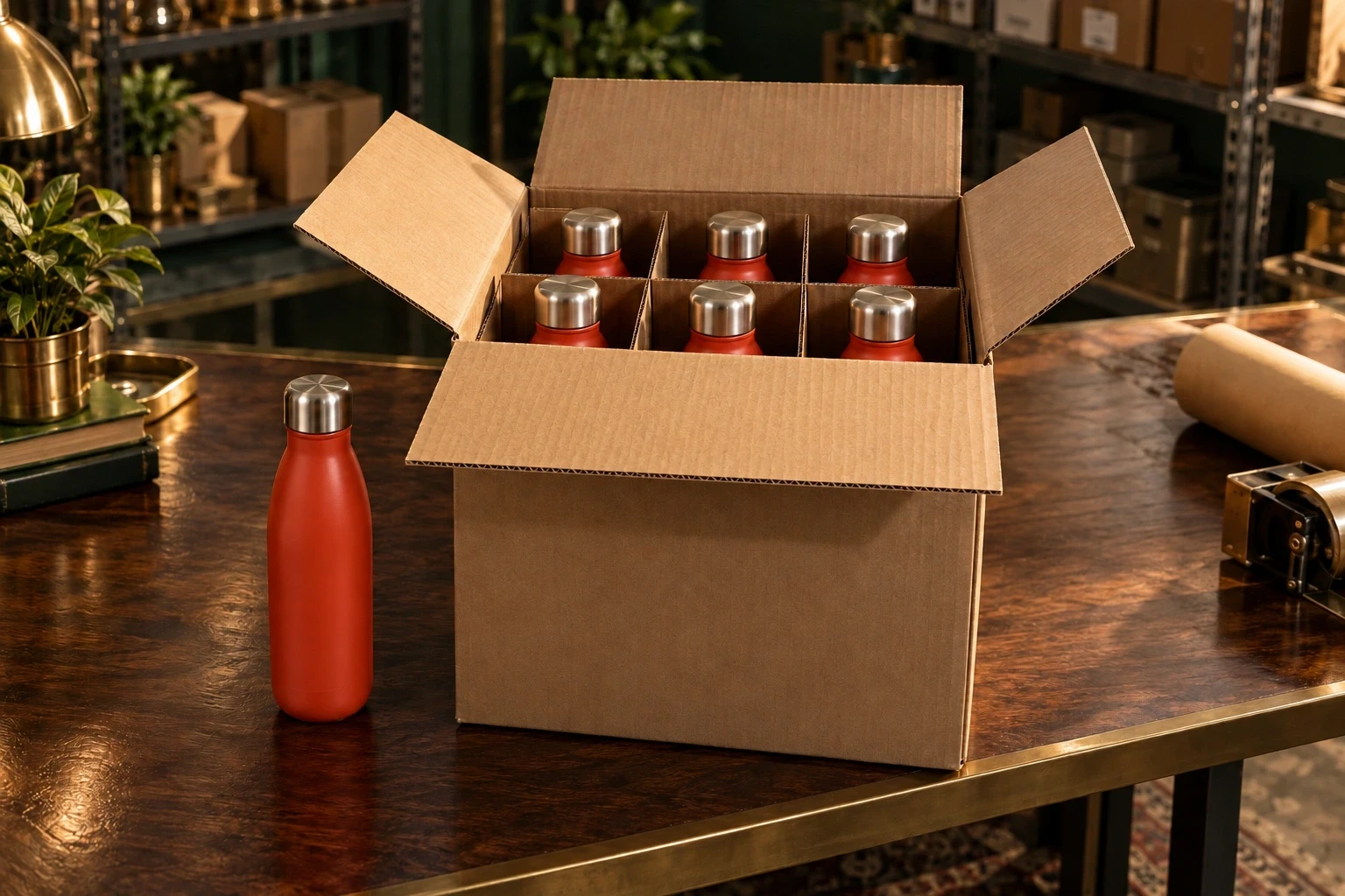 Drinkware being packed into a wholesale shipping case