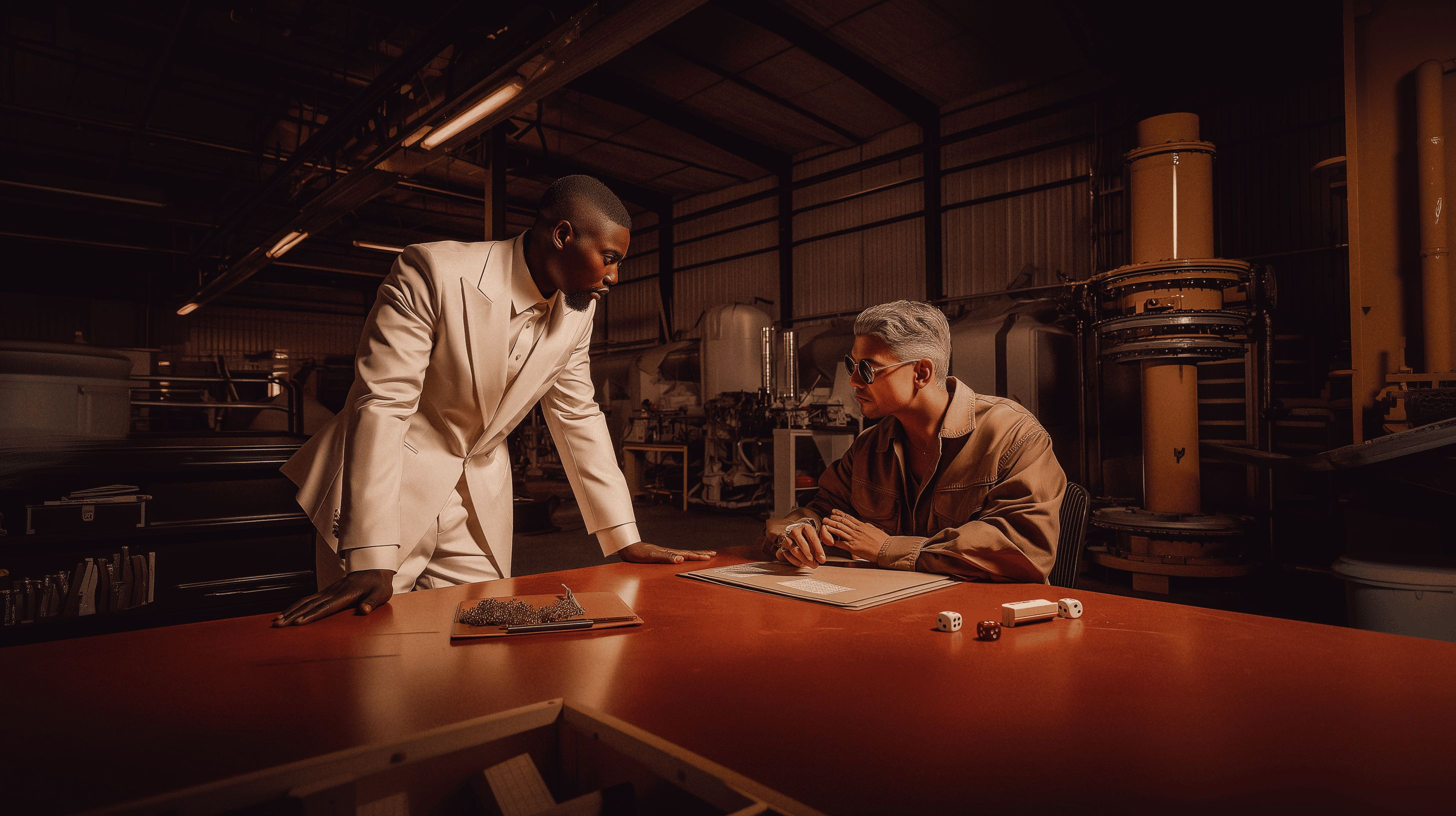 Two people collaborating in a factory office
